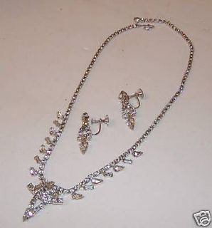Vtg JEWELRY RHINESTONE Necklace Earrings LIND GAL