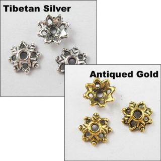 50Pcs Tibetan Silver,Gold,Br onze Tone Flower Dot End Bead Caps 9mm