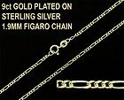 9CT GOLD PLATED ON STERLING SILVER 16 18 20 22 24 INCH FIGARO CHAIN