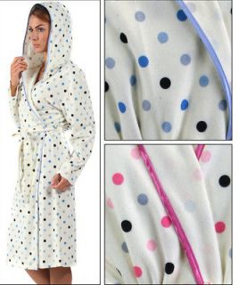 Ladies Polka Dot Robe Womens Brushed Polyester Hooded Dressing Gown