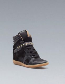 Zara Women Black Studded Hidden Wedge Sneakers   NIB
