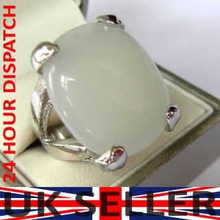 men ladies unisex opal jade gemstone Ring silver color vintage style