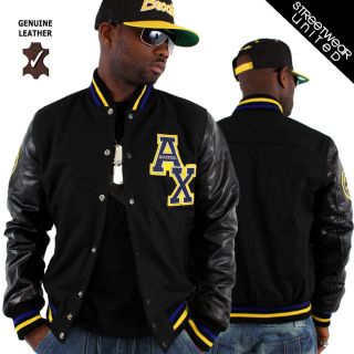 Aviatrix College Baseball Half Leather & Wool Jacket Black