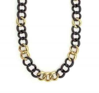 Stationed Goldtone and Tortoise Link Chain Necklace 33   MSRP $125