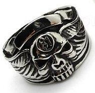 Vintage Harley Riders Stainless Steel Flying Skull Ring, Size 9 FREE