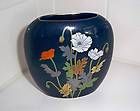 Beautiful YAMAJI Japan Blue Vase Hand Painted Flowers
