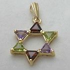 NEW 14k gold Jewish Star of David 6 gemstone pendant Amethyst Garnet