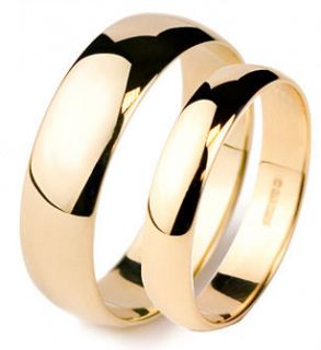 New 9ct Yellow Gold D Shape Band His & Hers set of Wedding Rings 4mm