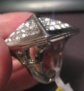 3D BIG Pyramid Silver Plated Crystal Ring size 7 masonic illuminati