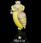 18K Gold Plated Enamel Owl Crystal Natural Pearl Brooch Pin Wedding