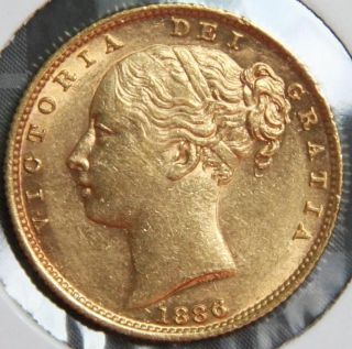 1886 S Shield Reverse Young Head Victoria Gold Sovereign coin