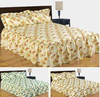 Quilted Bedspread Floral Frilled Shabby Chic Bedding Throw+