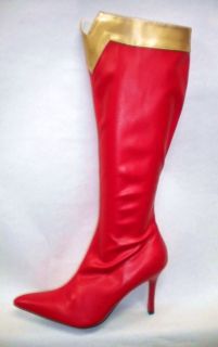 Red Gold Stretch Wonder Woman Superwoman Costume Knee Boots Shoes size