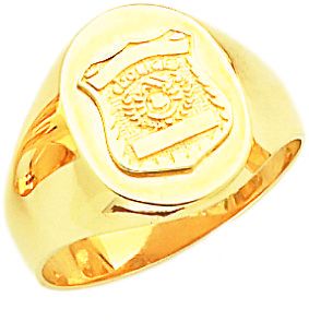 New Mens 10k or 14k Yellow Gold Police Officer Badge Solid Back Ring