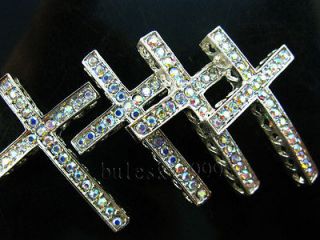 10pc Crystal Rhinestones Curved Charm Cross Connectors Bracelet