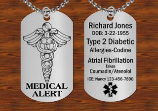 MEDICAL ALERT ID Necklace   Stainless Steel   FREE engraving all