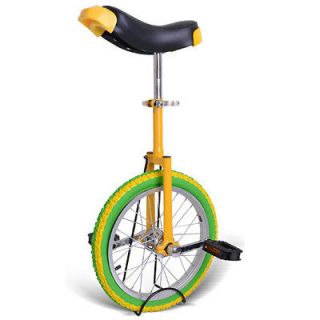 16 Wheel Unicycle W/ Stand Skid Proof Tire Chrome Frame Yellow Green