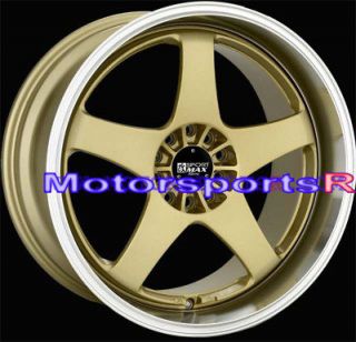 Gold with Machine Lip Staggered Rims Wheels 5x114.3 5x4.75 Offset +35