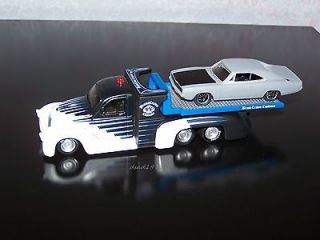 CUSTOM FLATBED TOW TRUCK + 1970 DODGE CHARGER PROJECT CAR MINT