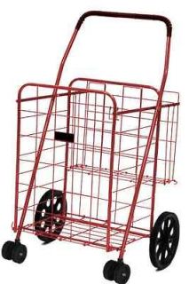 Shopping Cart in Red Swivel Wheels & Extra Basket Laundry Grocery