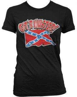 Git’r Wasted Juniors T Shirt South Rebel Redneck Confederate Flag