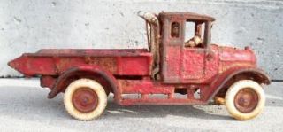 Iron Red Arcade Mfg Co Toy Truck Flat Bed with Rubber Wheels