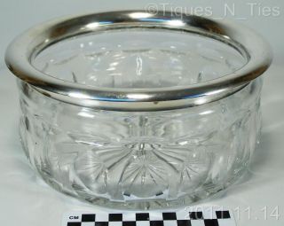 Antique German 835 Silver Rim Cut Glass Crystal Bowl