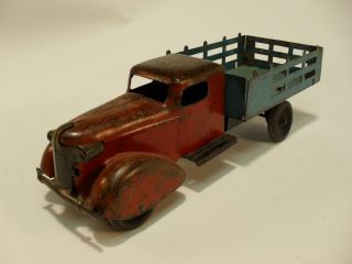 Metal Stake Flat Bed Truck w Wood Wheels 1930s Super Condition