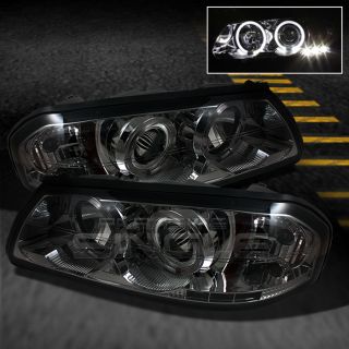 Smoked 00 05 Chevy Impala Dual Halo Projector LED Head Lights Lamps