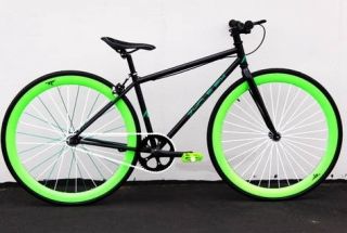 Gear Bike Fixie Bike Road Bicycle 52cm w Deep 45mm Rims Green Monster