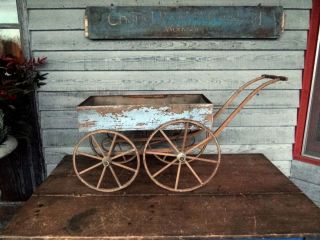 1800s Wagon Cart Wooden Spoke Wheels Original Blue Paint Patina