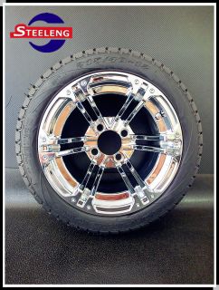 Golf Cart 12 Chrome Aluminum Wheels and 215 40 12 Low Profile Tires