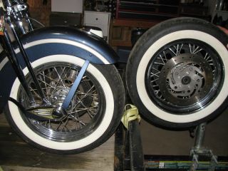 Harley Davidson Dunlop 90 16 White Wall Tires and Spoke Rims