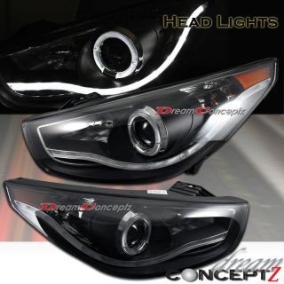 Projector Headlights with Halo Rim for 2010 2011 Tucson Black Housing