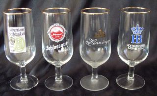 of 4 German Schlossquell Henninger Hofbrauhaus beer glasses gold rims