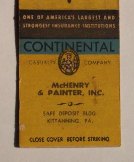 1950s Matchbook Continental McHenry Kittanning PA MB