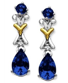 14k Gold and Sterling Silver Earrings, Sapphire (1 1/3 ct t.w.) and