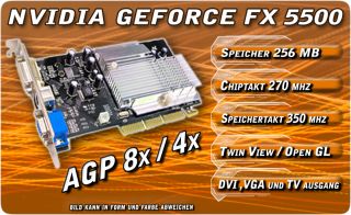 256MB 256 MB GeForce FX5500 nVidia Grafikkarte AGP 8x4x