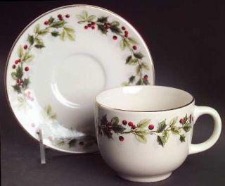 Gibson Designs Holiday Classics Footed Cup & Saucer Set, Fine China Dinnerware  