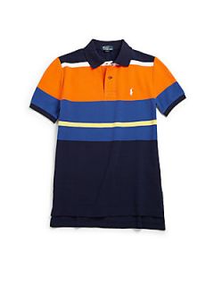 Ralph Lauren Boys Striped Mesh Polo Shirt   Orange Navy