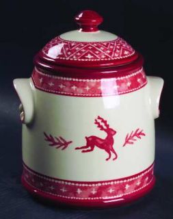 Dansk Nordic Knits Red Cookie Jar and Lid, Fine China Dinnerware   Off White&Red