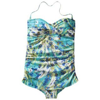 Clean Water Womens 1 Piece Floral Print Swim Dress  Blue XS