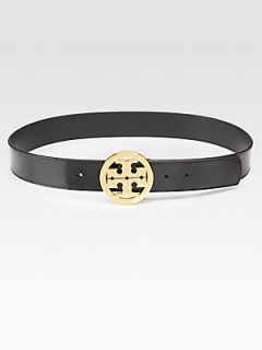 Tory Burch Signature Patent Leather Belt   Black