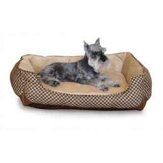 Self Warming Lounge Sleeper Dog Bed in Brown Squares, 40 L X 32 W X 10 H