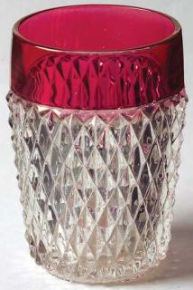Indiana Glass Diamond Point Ruby Flat Tumbler   Clear W/Ruby Band,Heavy Pressed
