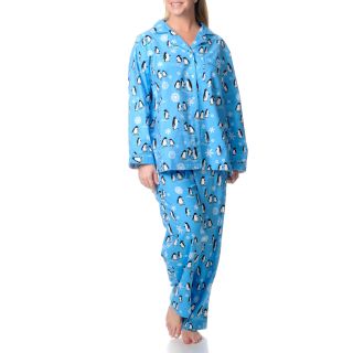 La Cera Womens Plus Penguin Print Pajama Set