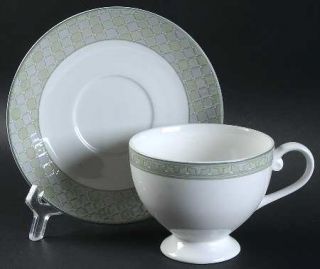 Mikasa Green Silk Footed Cup & Saucer Set, Fine China Dinnerware   Ultima Cameo,