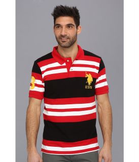 U.S. Polo Assn Multi Colored Striped Polo with Big Pony Mens Short Sleeve Pullover (Red)