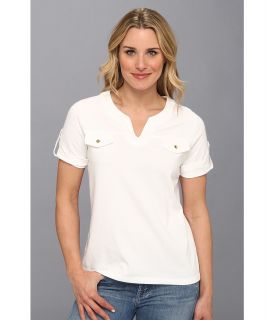 Caribbean Joe S/S w/ Chest Pockets Womens Short Sleeve Pullover (White)