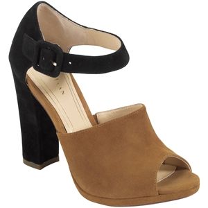 Cole Haan Womens Chelsea Ankle Strap Open Toe Black Camello Suede Shoes   D40555